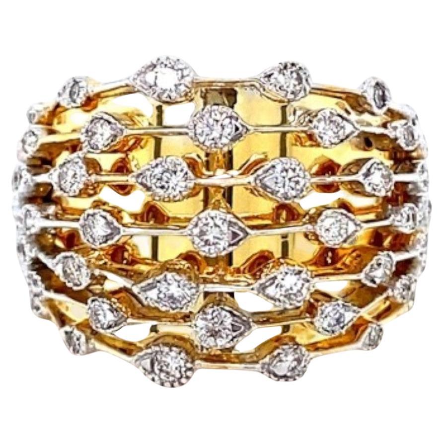 Anillo ancho de diamantes en oro macizo de 14k (certificado)