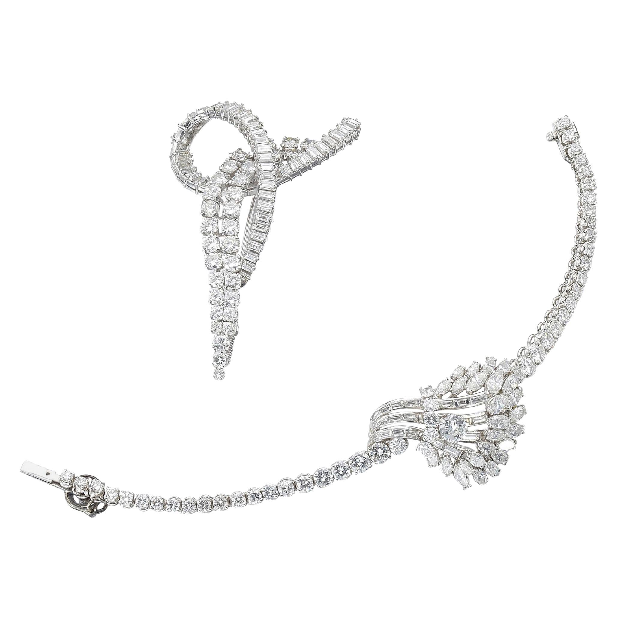 Diamond Brooch and a Diamond Bracelet '17 to 19 carats total', Set on Platinum