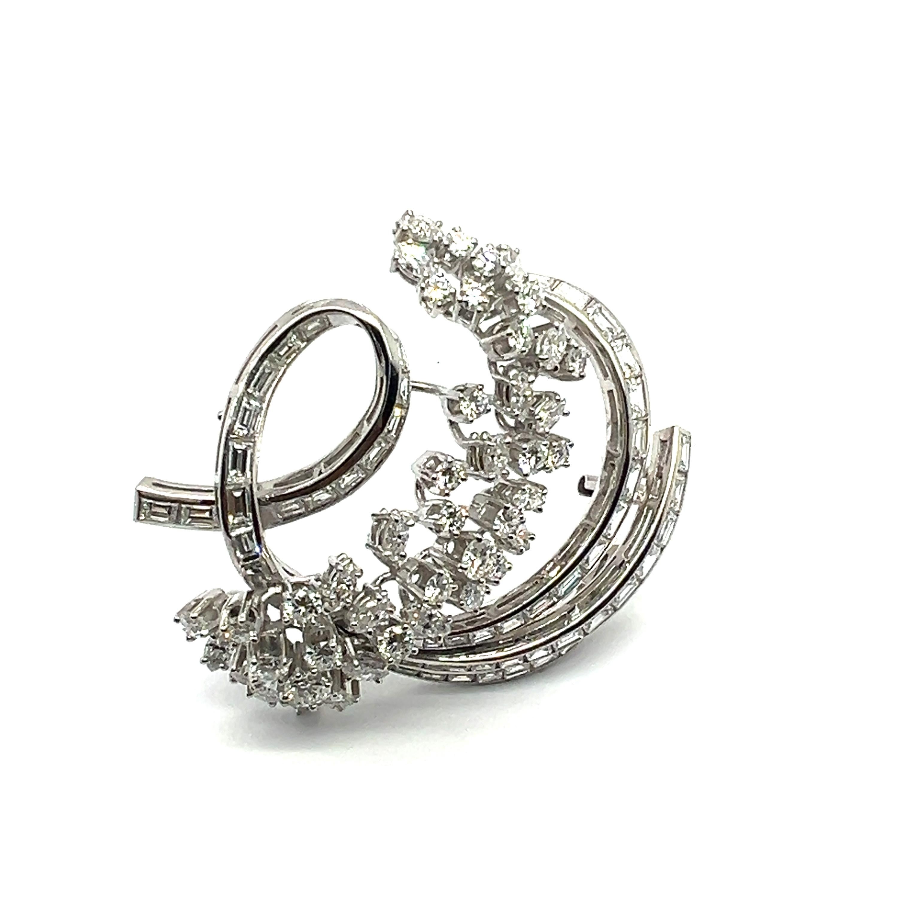 Diamond Brooch in 950 Platinum by Bucherer For Sale 9