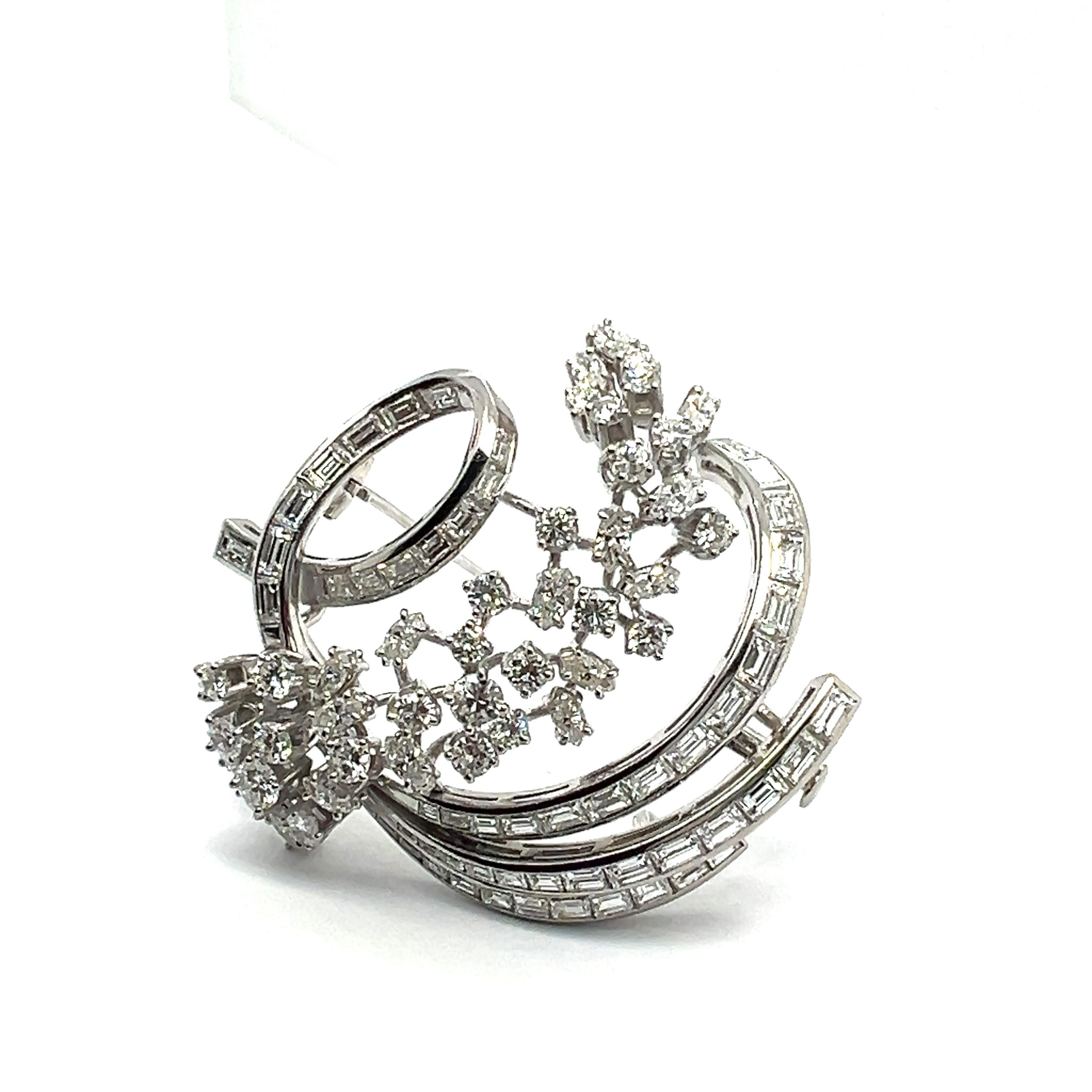 Diamond Brooch in 950 Platinum by Bucherer For Sale 2