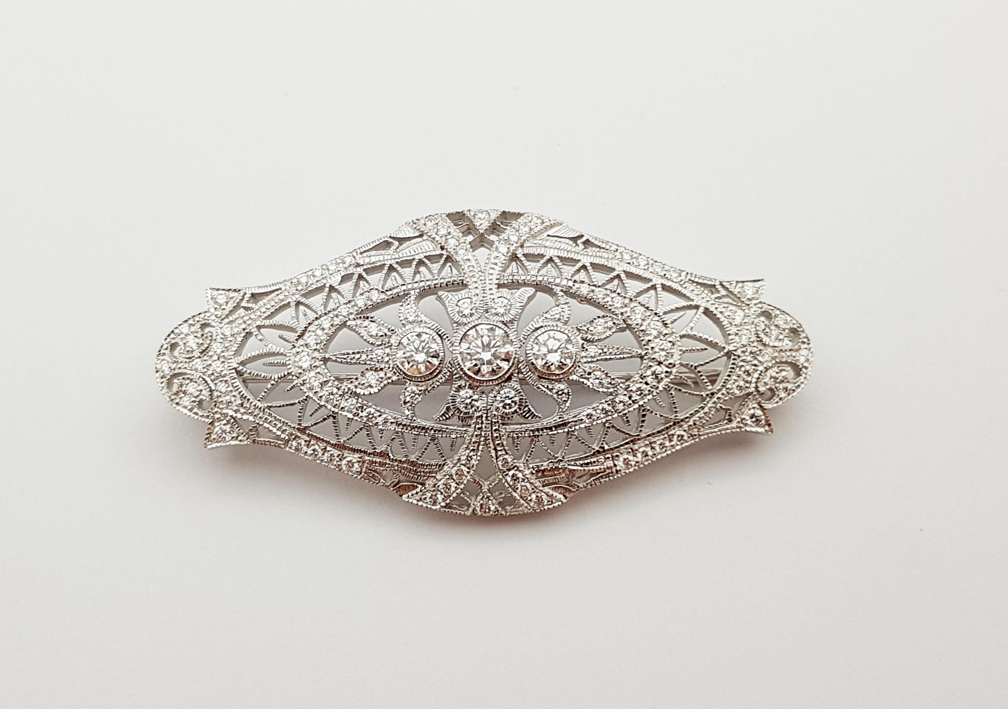 Women's or Men's Diamond Brooch Set in 18 Karat White Gold Settings For Sale