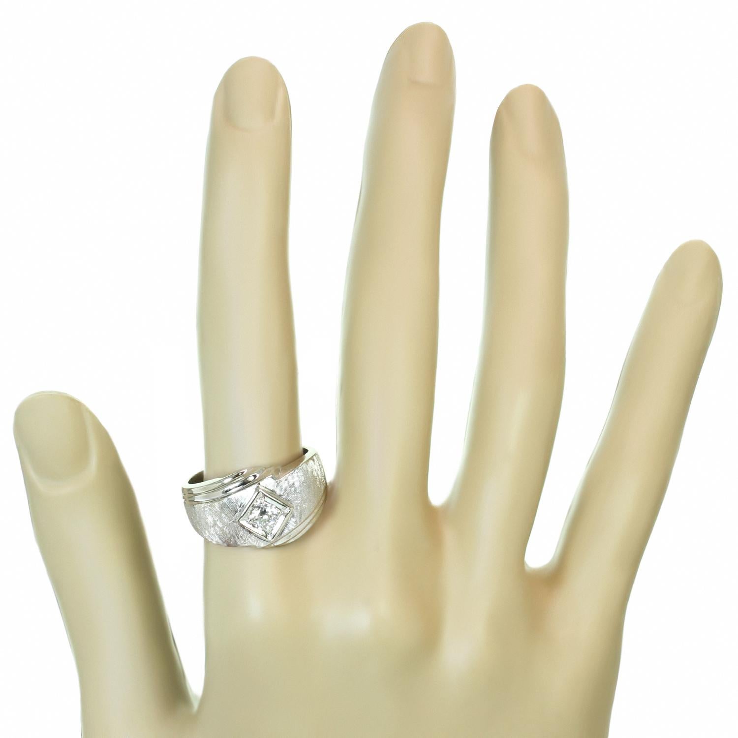 Diamond Brushed 14K White Gold Men's Ring For Sale 1