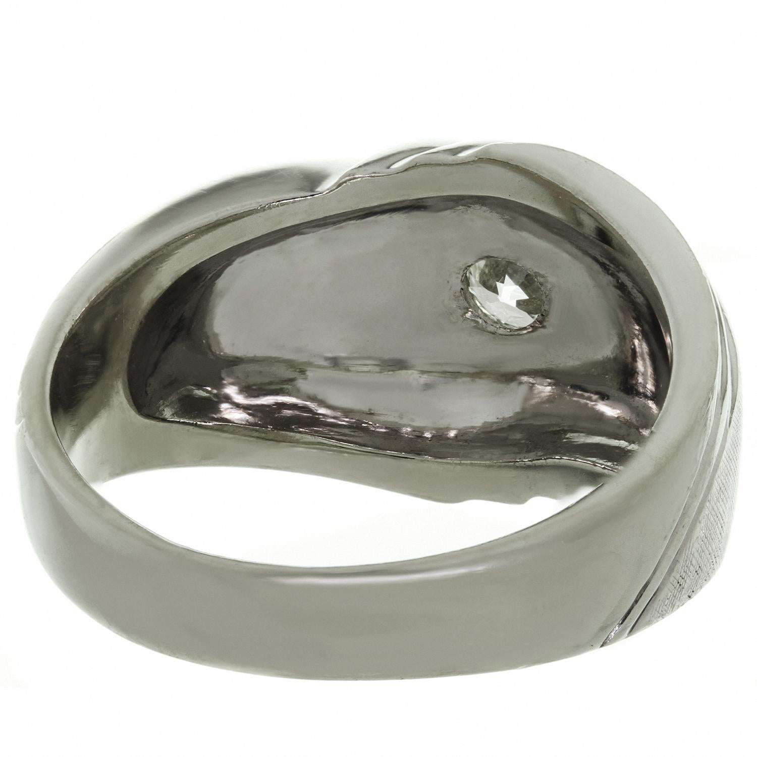 Diamond Brushed 14K White Gold Men's Ring For Sale 2