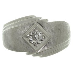 Vintage Diamond Brushed 14K White Gold Men's Ring