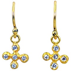 Diamond Bubble Cross 22 Karat Gold Dangle Earrings