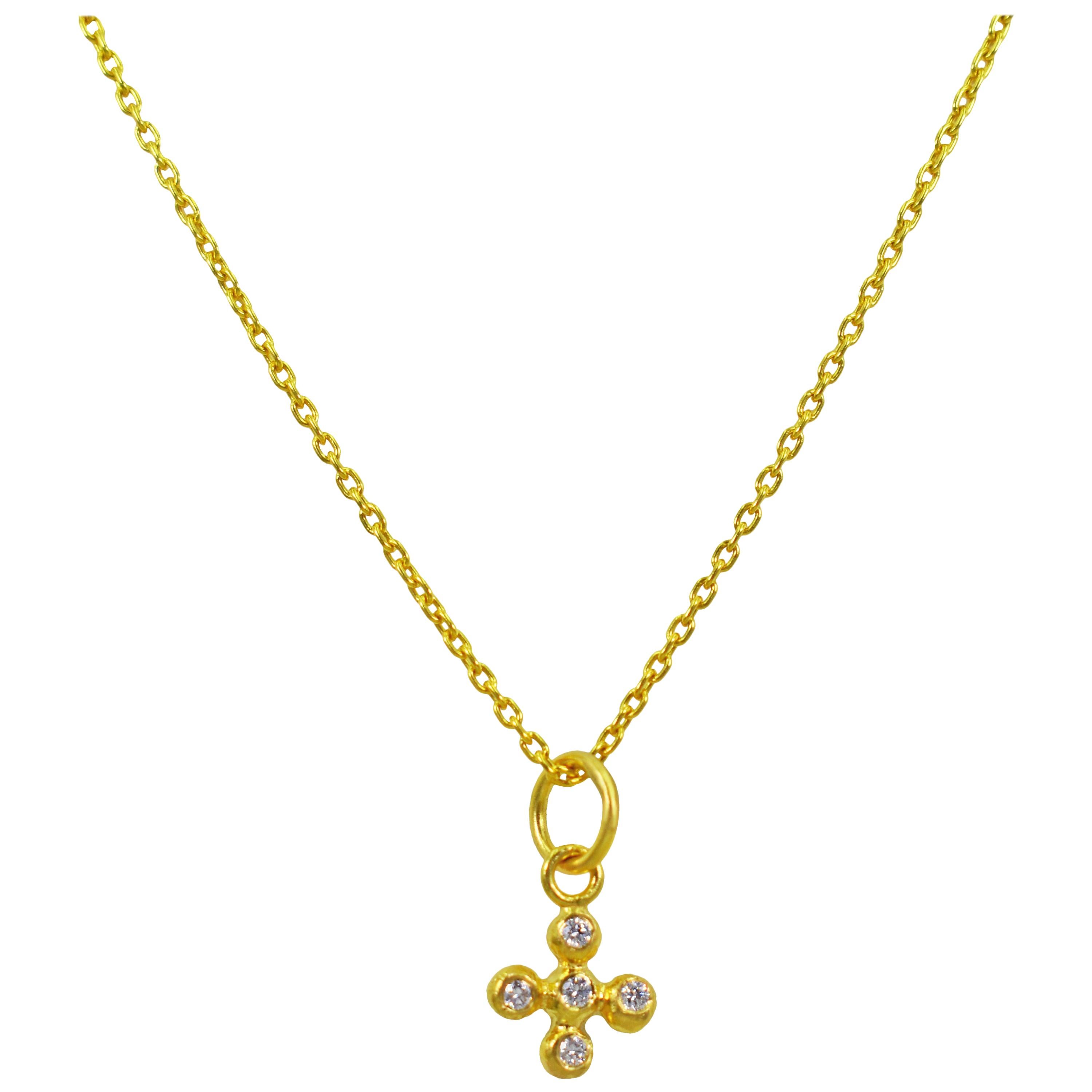 Diamond Bubble Cross 22 Karat Gold Pendant Necklace