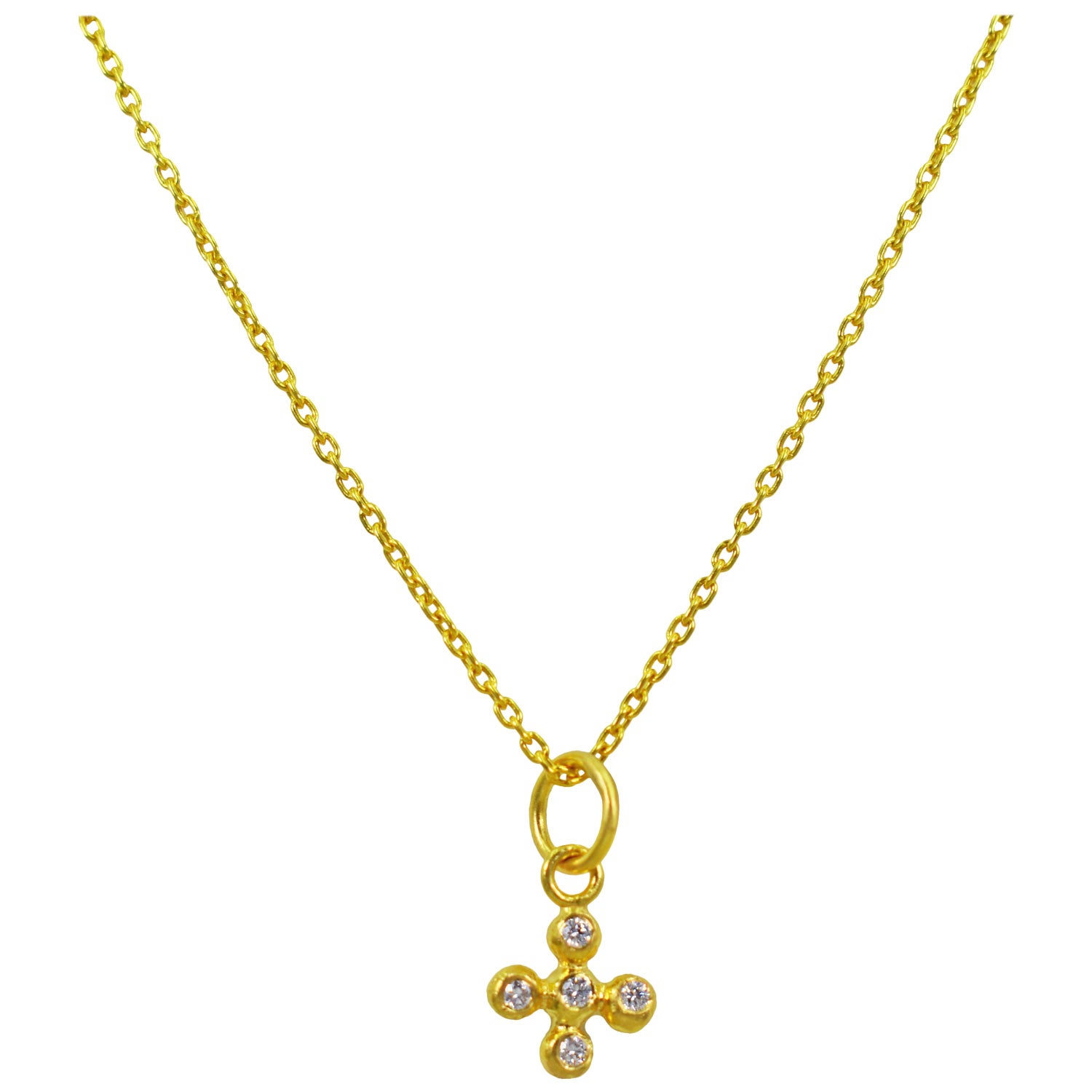 Diamond Bubble Cross 22 Karat Gold Pendant Necklace at 1stDibs