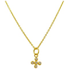 Diamond Bubble Cross 22 Karat Gold Pendant Necklace