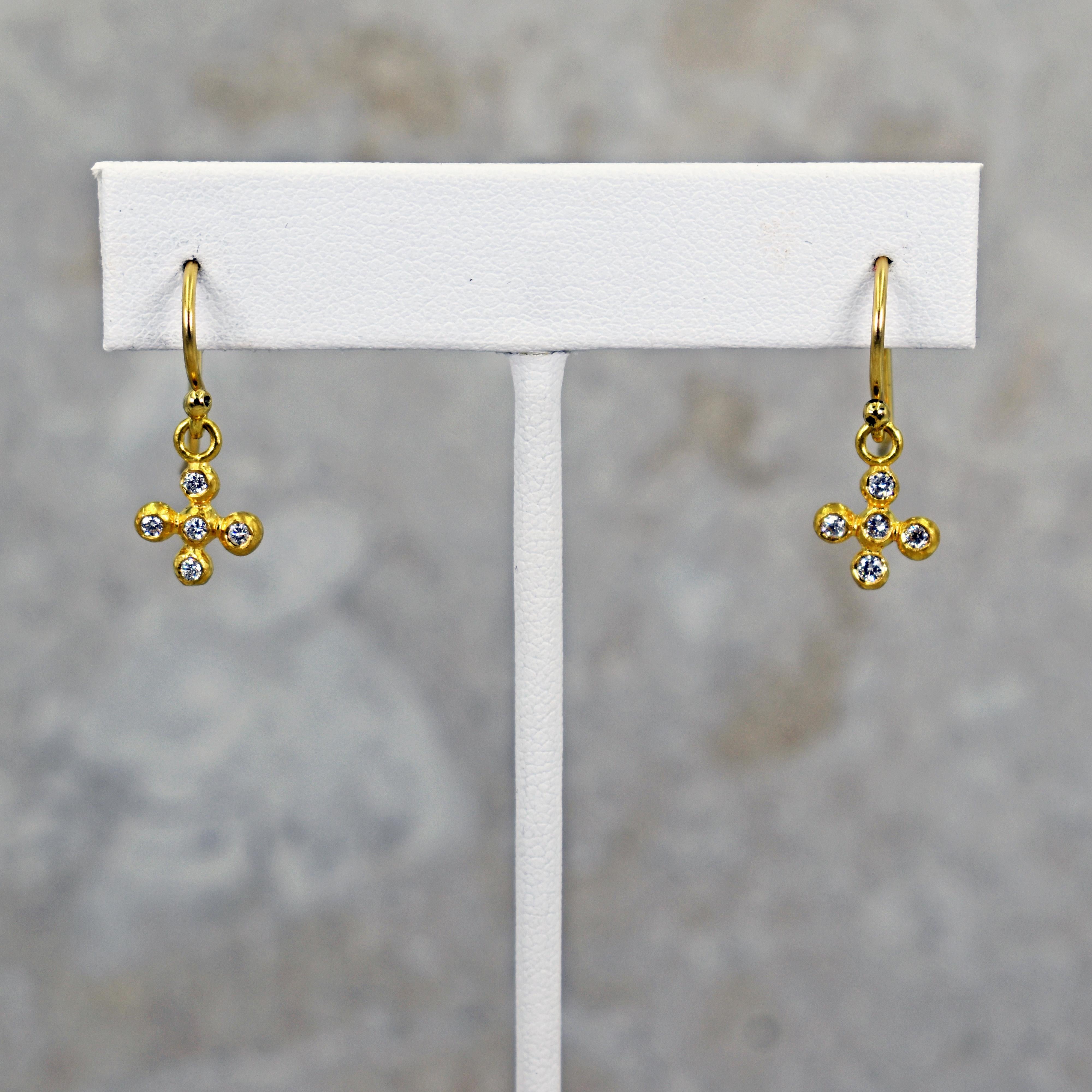 Pendientes Colgantes Cruz Burbuja Diamante Oro 22 Kilates Contemporáneo en venta