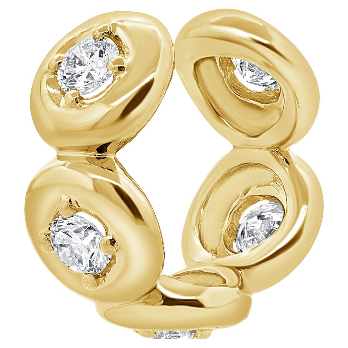 Diamond Bubble Cuff Hoop Earring 0.38 Carats 14 Karat Yellow Gold 2.34 Grams