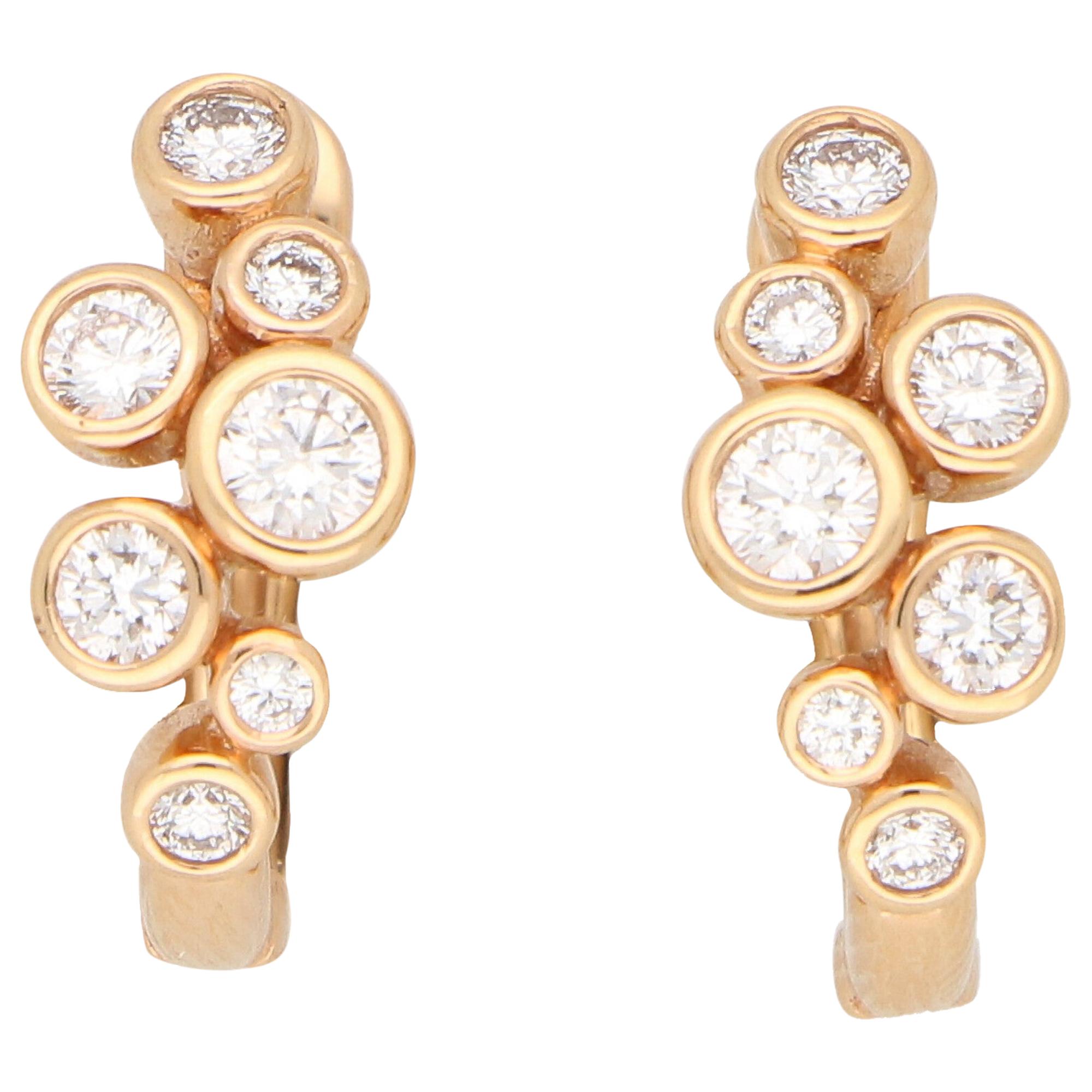 Diamond Bubble Hoop Earrings Set in 18 Karat Rose Gold