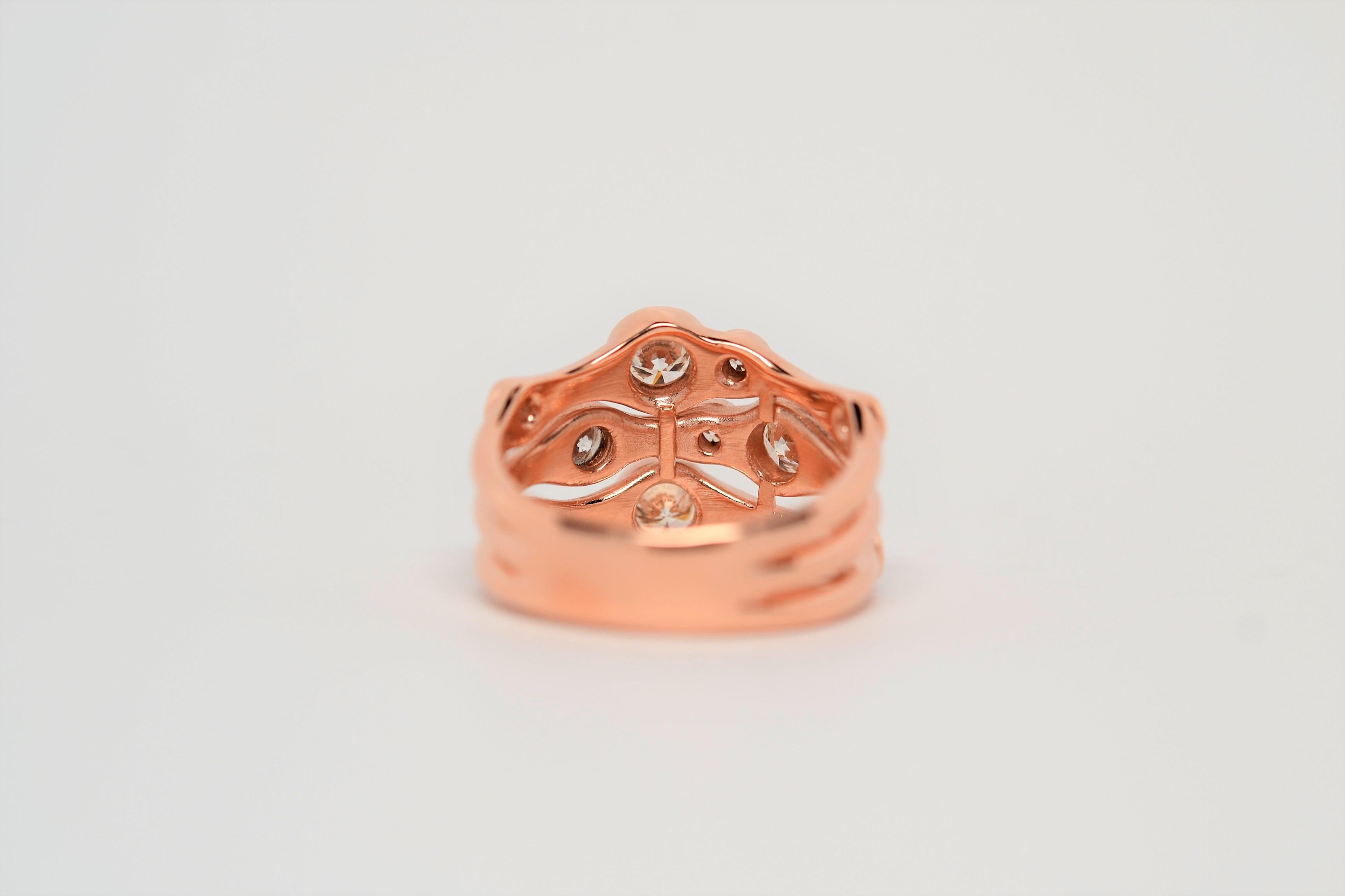 Diamond Bubble Ring Set in 14K Rose Gold, 1.38 Carats For Sale 4