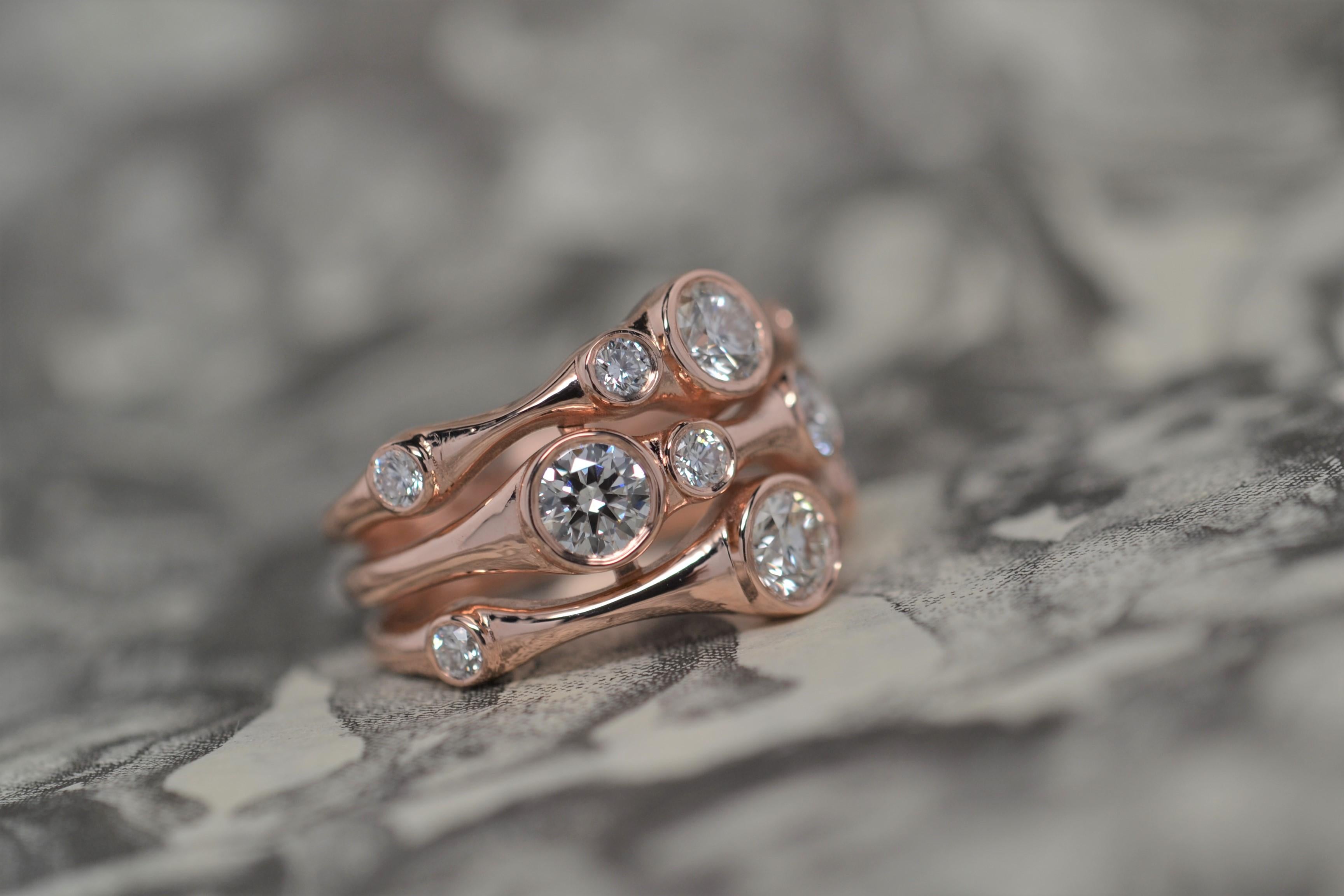 Diamond Bubble Ring Set in 14K Rose Gold, 1.38 Carats In New Condition For Sale In New York, NY
