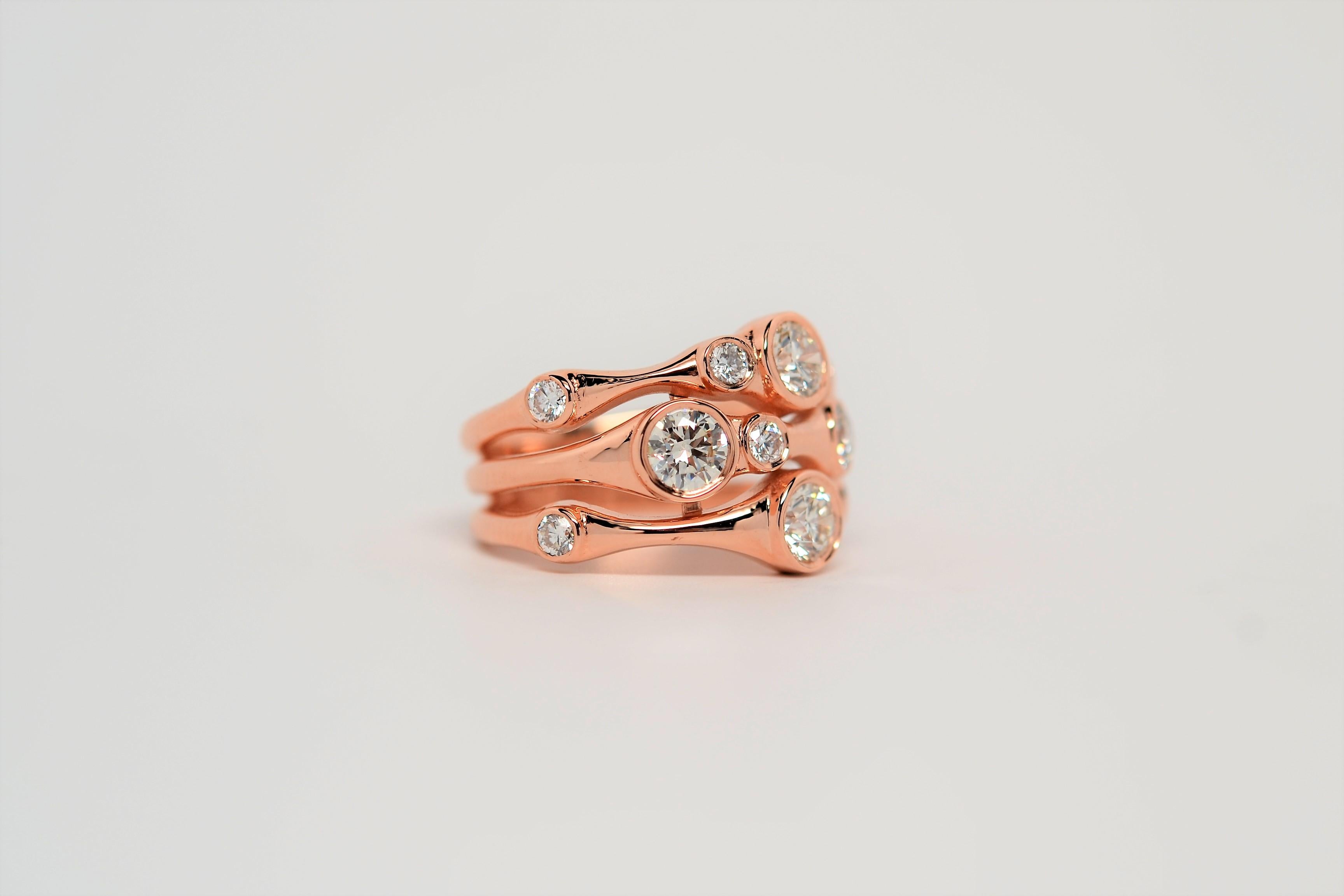 Diamond Bubble Ring Set in 14K Rose Gold, 1.38 Carats For Sale 1