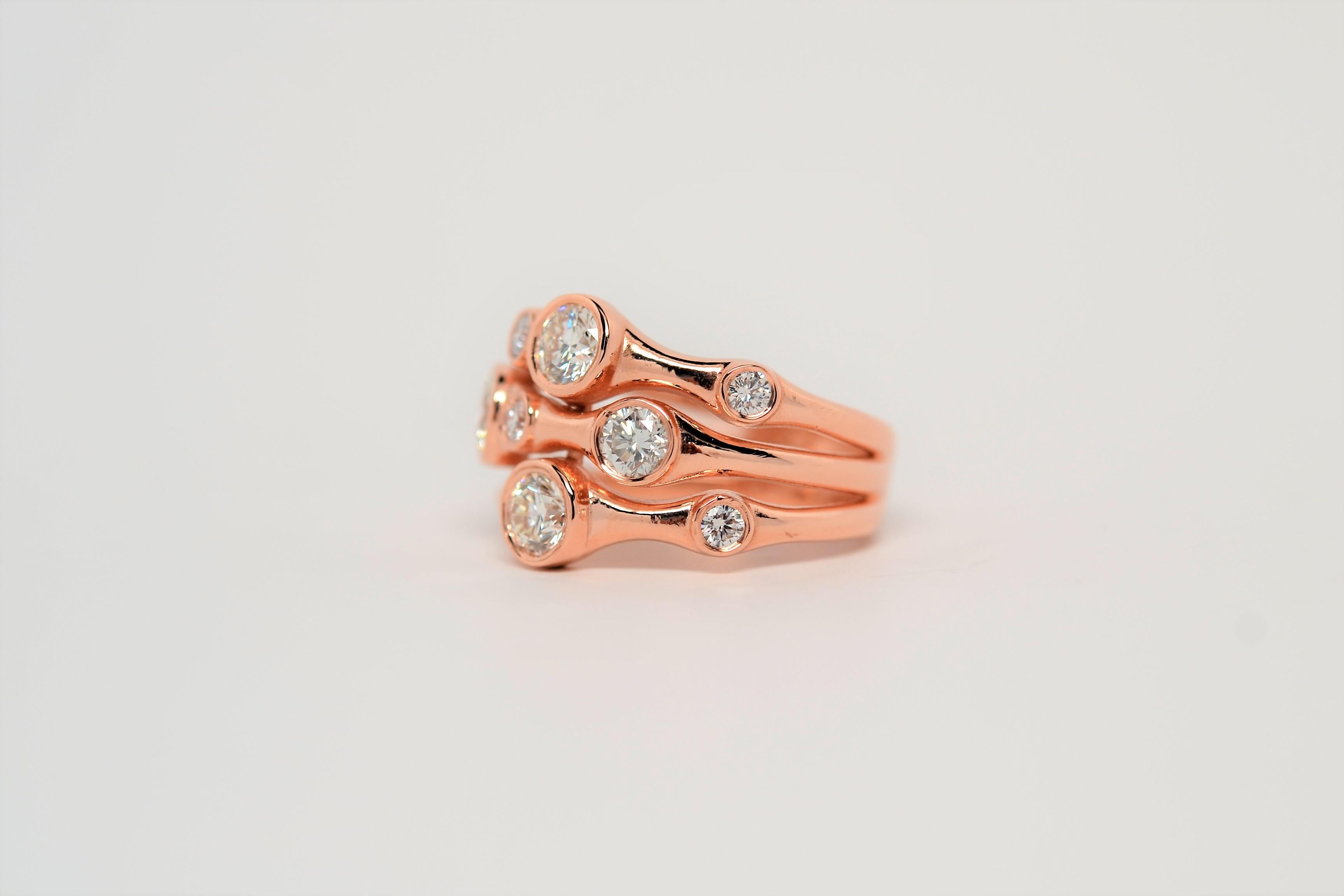 Diamond Bubble Ring Set in 14K Rose Gold, 1.38 Carats For Sale 2