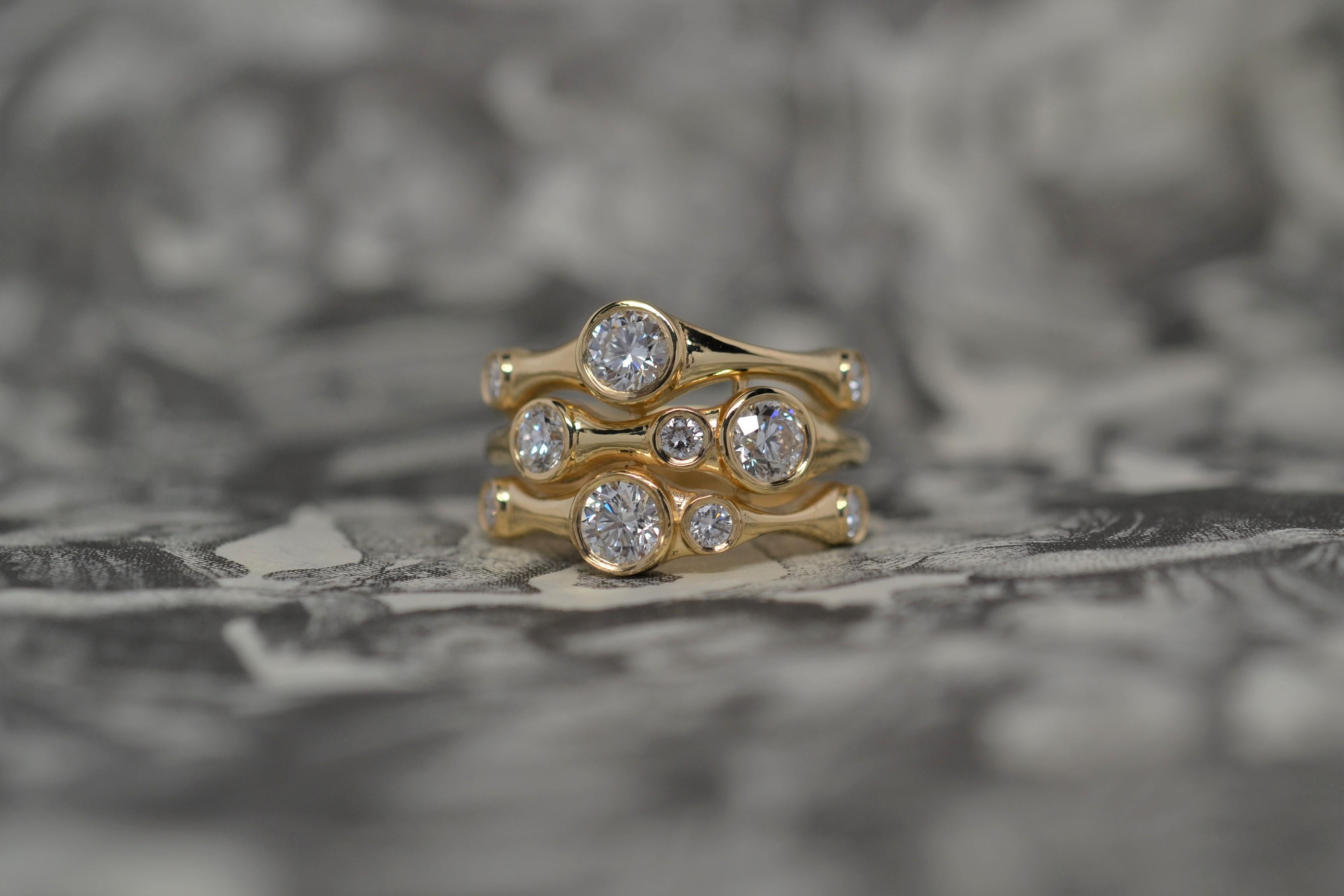 Diamant-Blumenring aus 18 Karat Gelbgold, 1,38 Karat im Angebot 6