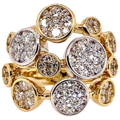 Anello cocktail con bolle di diamanti in oro giallo e bianco 18k