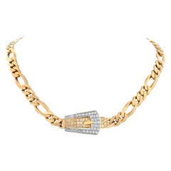 Diamond "Buckle" 18k White and Yellow Gold Necklace