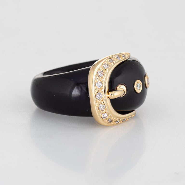 Diamond Buckle Ring Black Resin Wide Band Estate Fine Vintage Jewelry For Sale at 1stDibs