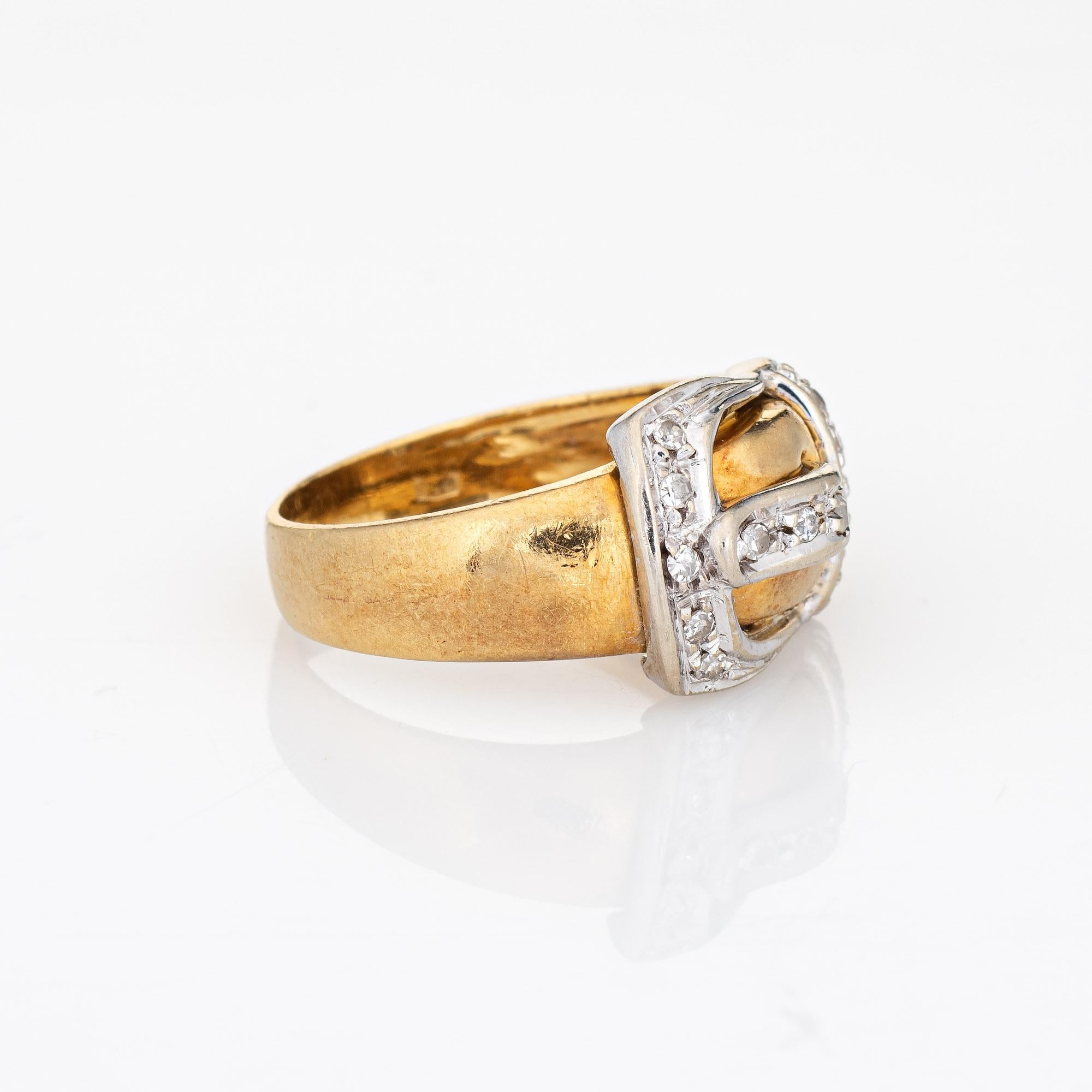 Diamant-Schnalle-Ring Vintage 18k Gelbgold Breites Band Nachlassschmuck (Moderne)