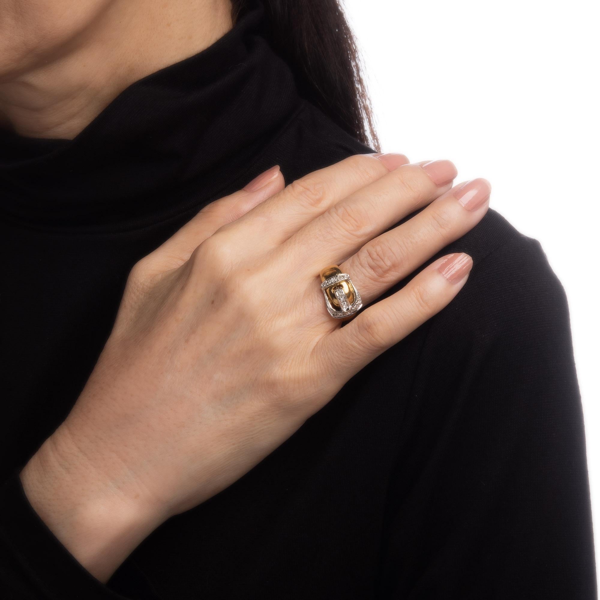 Diamant-Schnalle-Ring Vintage 18k Gelbgold Breites Band Nachlassschmuck Damen