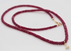 Diamond Buddha Genuine Rondelle Ruby Beaded Necklace 18 Karat Yellow Gold