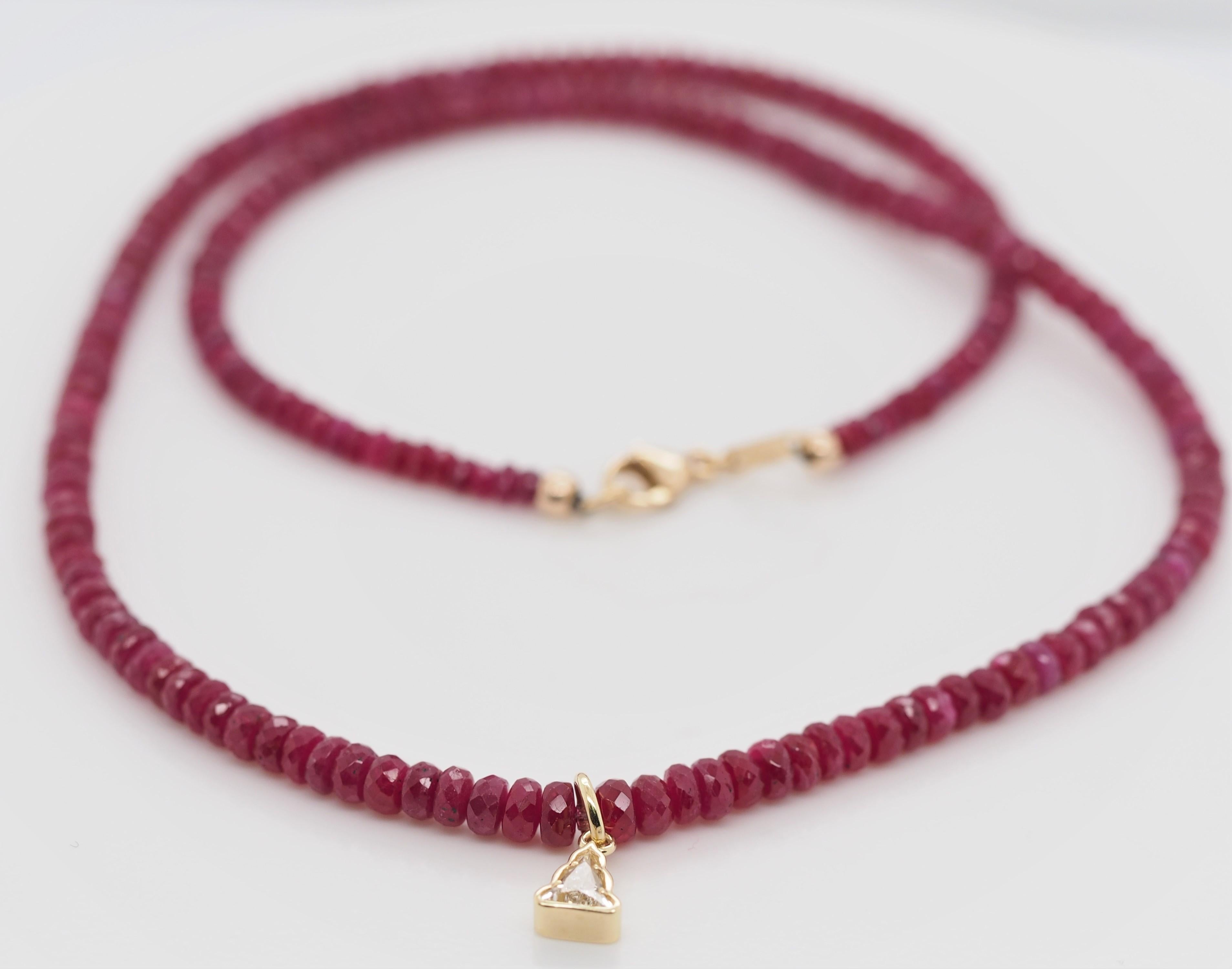 Women's or Men's Diamond Buddha Genuine Rondelle Ruby Beaded Necklace 18 Karat Yellow Gold For Sale