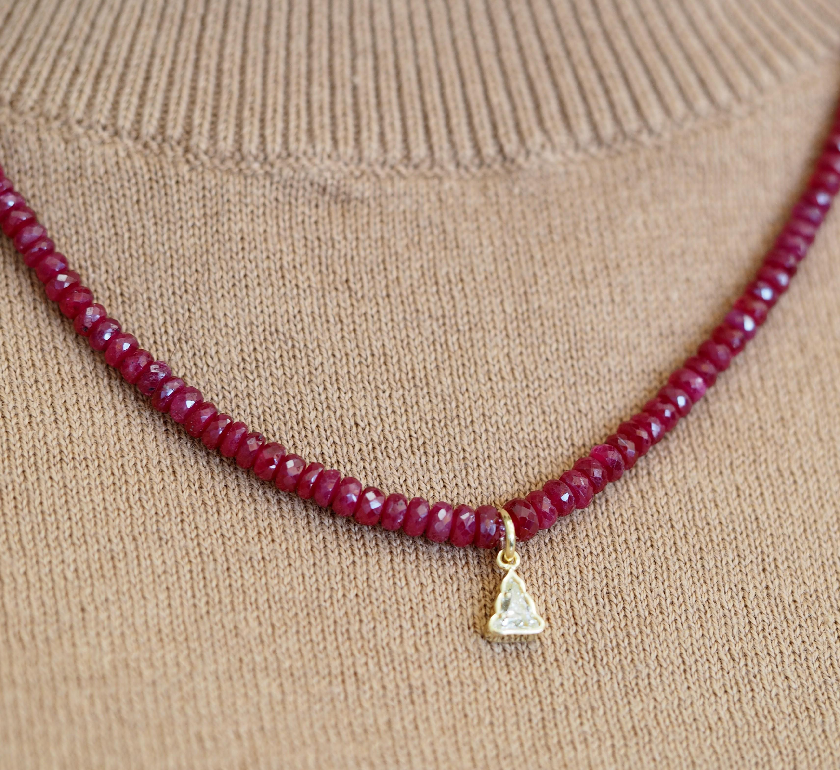 Diamond Buddha Genuine Rondelle Ruby Beaded Necklace 18 Karat Yellow Gold For Sale 2