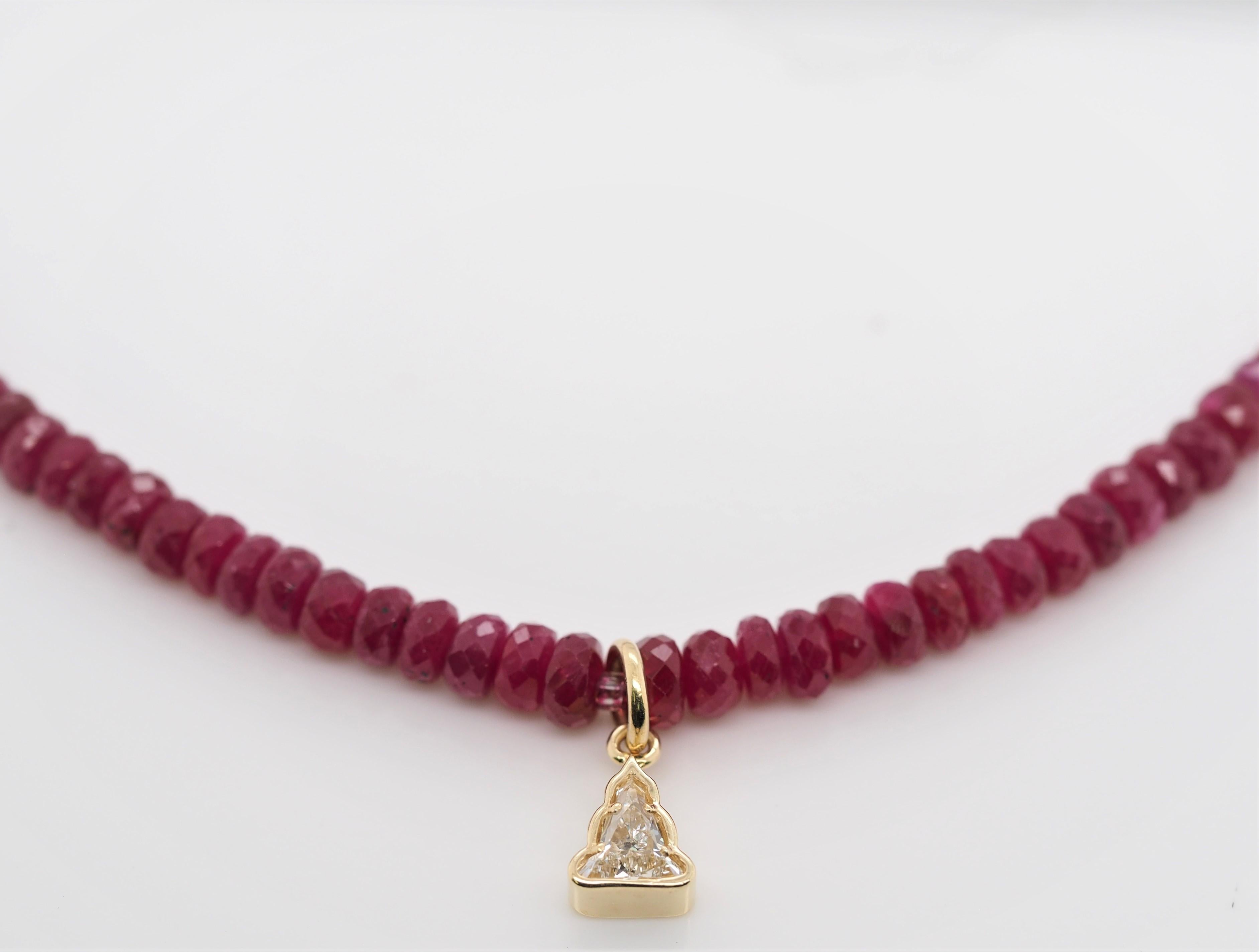 Diamond Buddha Genuine Rondelle Ruby Beaded Necklace 18 Karat Yellow Gold For Sale 4