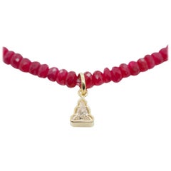 Diamond Buddha Genuine Rondelle Ruby Beaded Necklace 18 Karat Yellow Gold