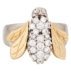 Diamant Bumble Bee Ring 14k Gold zweifarbiger Nachlass-Schmuck mit feinen Insektenmuster Gr. 7