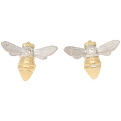 Diamond Bumble Bee Stud Earrings in 18 Karat Yellow and White Gold