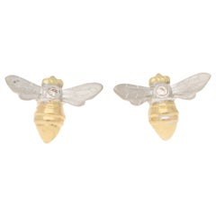 Pendientes de Diamantes Abeja en Oro Amarillo y Blanco de 18 Kilates