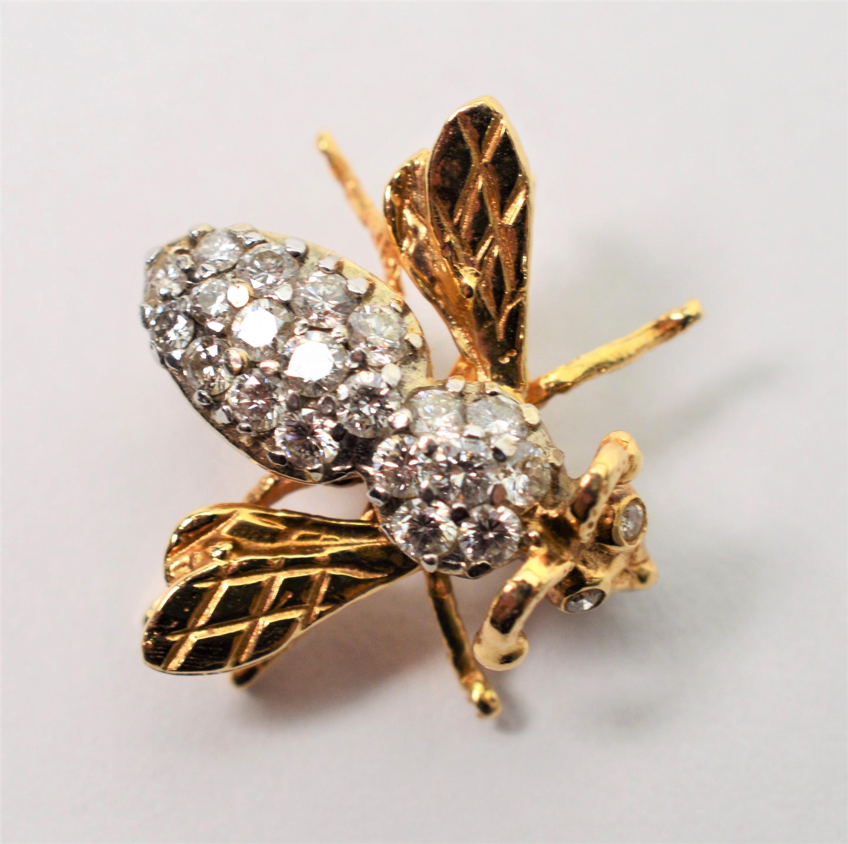 Diamond Bumble Bee Yellow Gold Pin Brooch 3