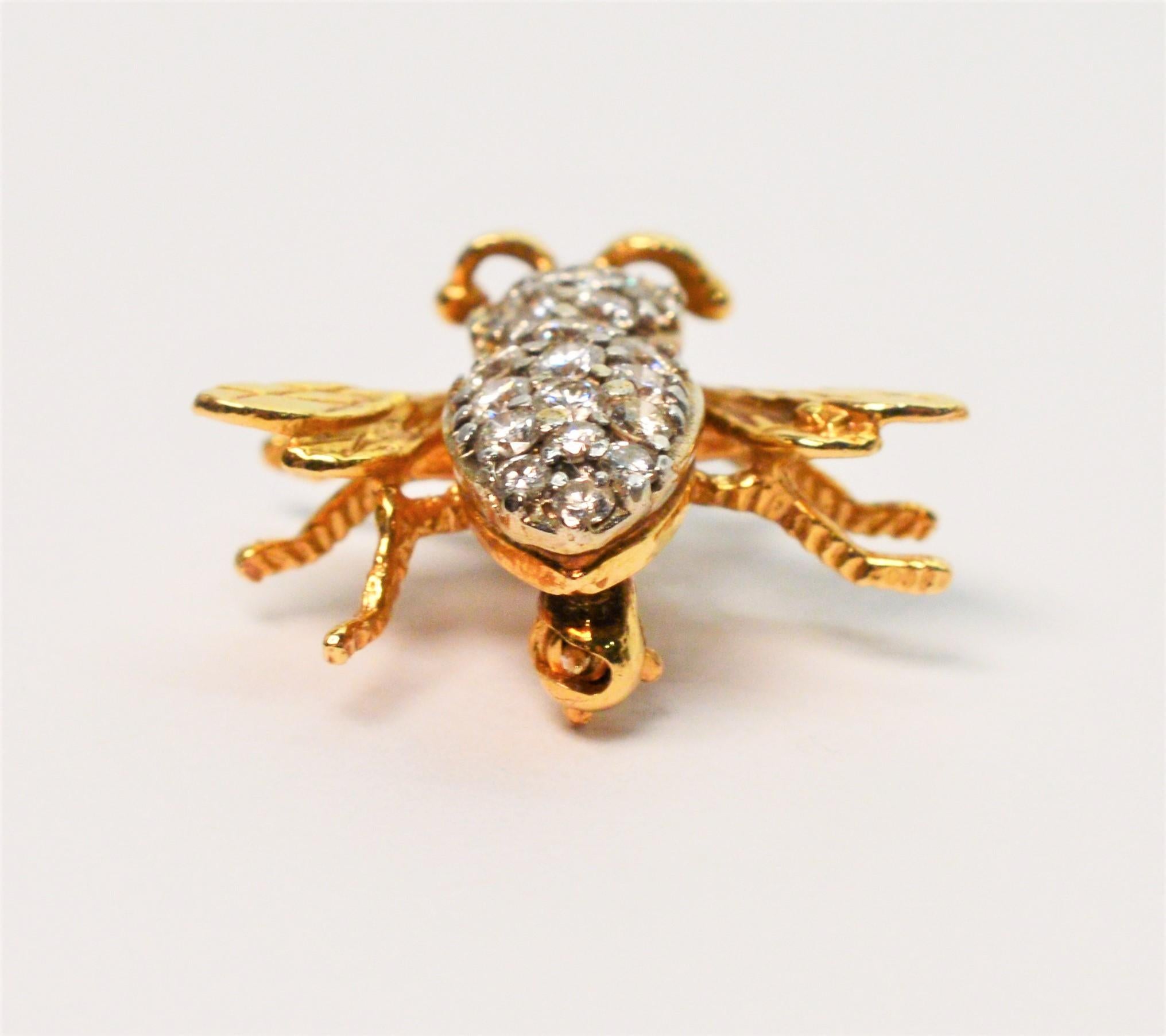 Women's Diamond Bumble Bee Yellow Gold Pin Brooch