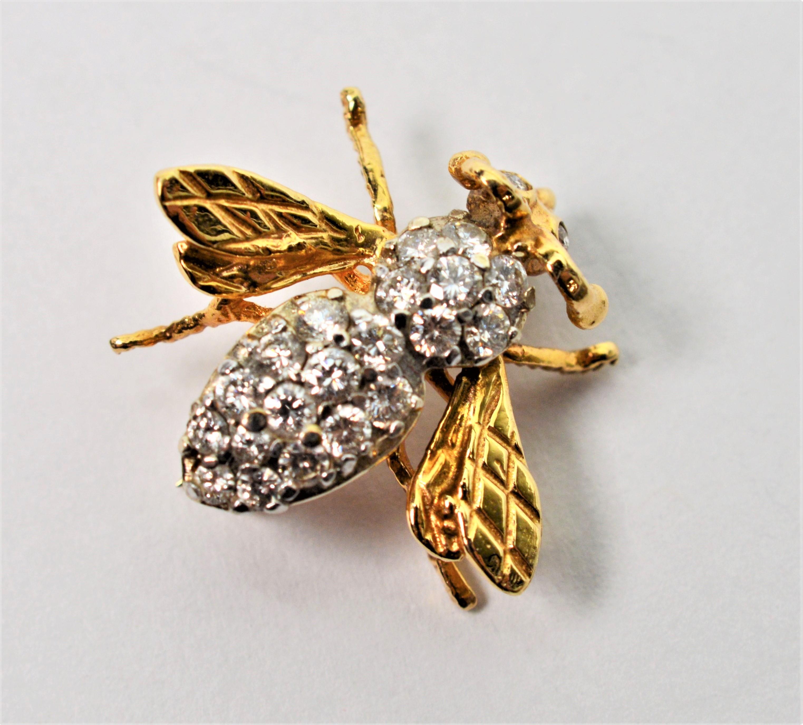 Diamond Bumble Bee Yellow Gold Pin Brooch 1