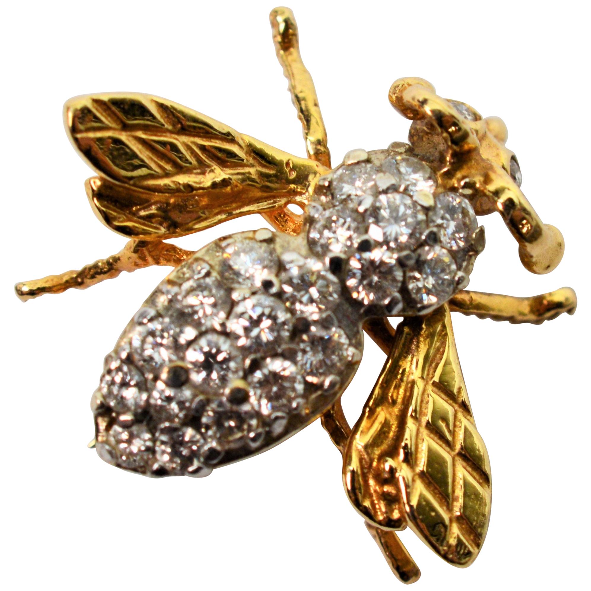 Diamond Bumble Bee Yellow Gold Pin Brooch