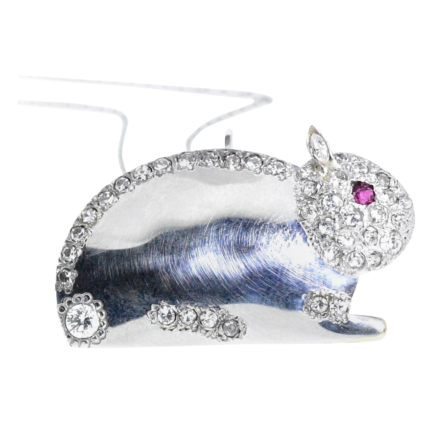 Diamond Bunny Brooch or Pendant