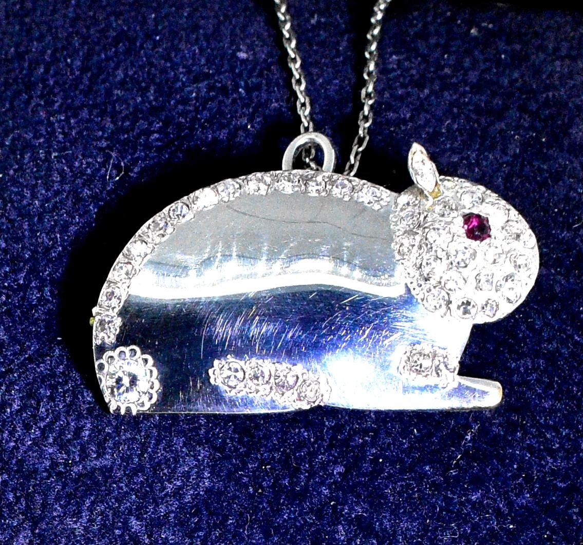 Diamond Bunny Brooch or Pendant In Excellent Condition In Aspen, CO