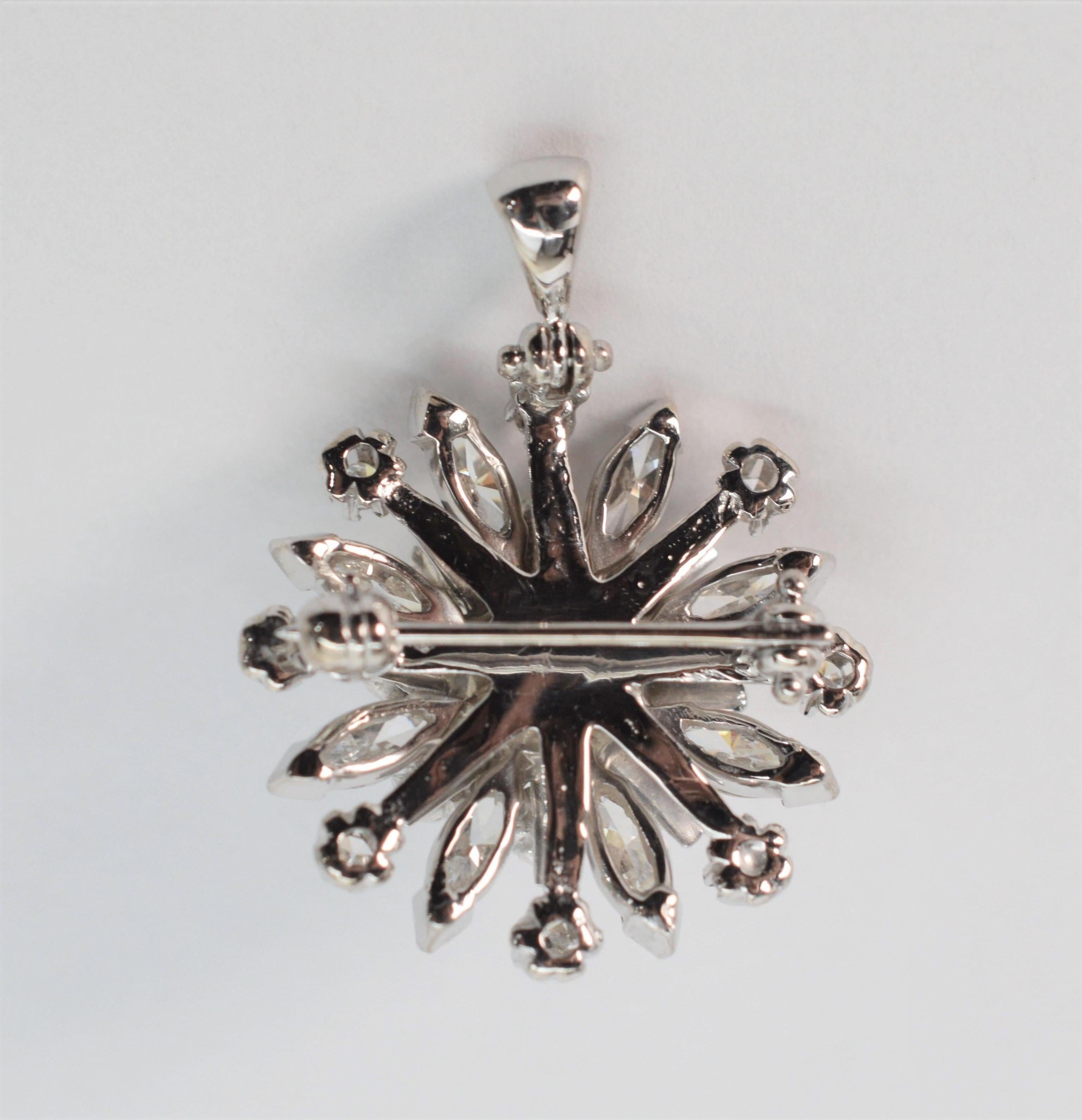 Mixed Cut Diamond Burst Brooch Pendant For Sale