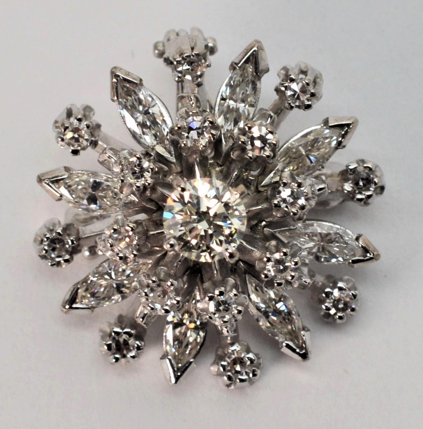Diamond Burst Brooch Pendant In Excellent Condition For Sale In Mount Kisco, NY