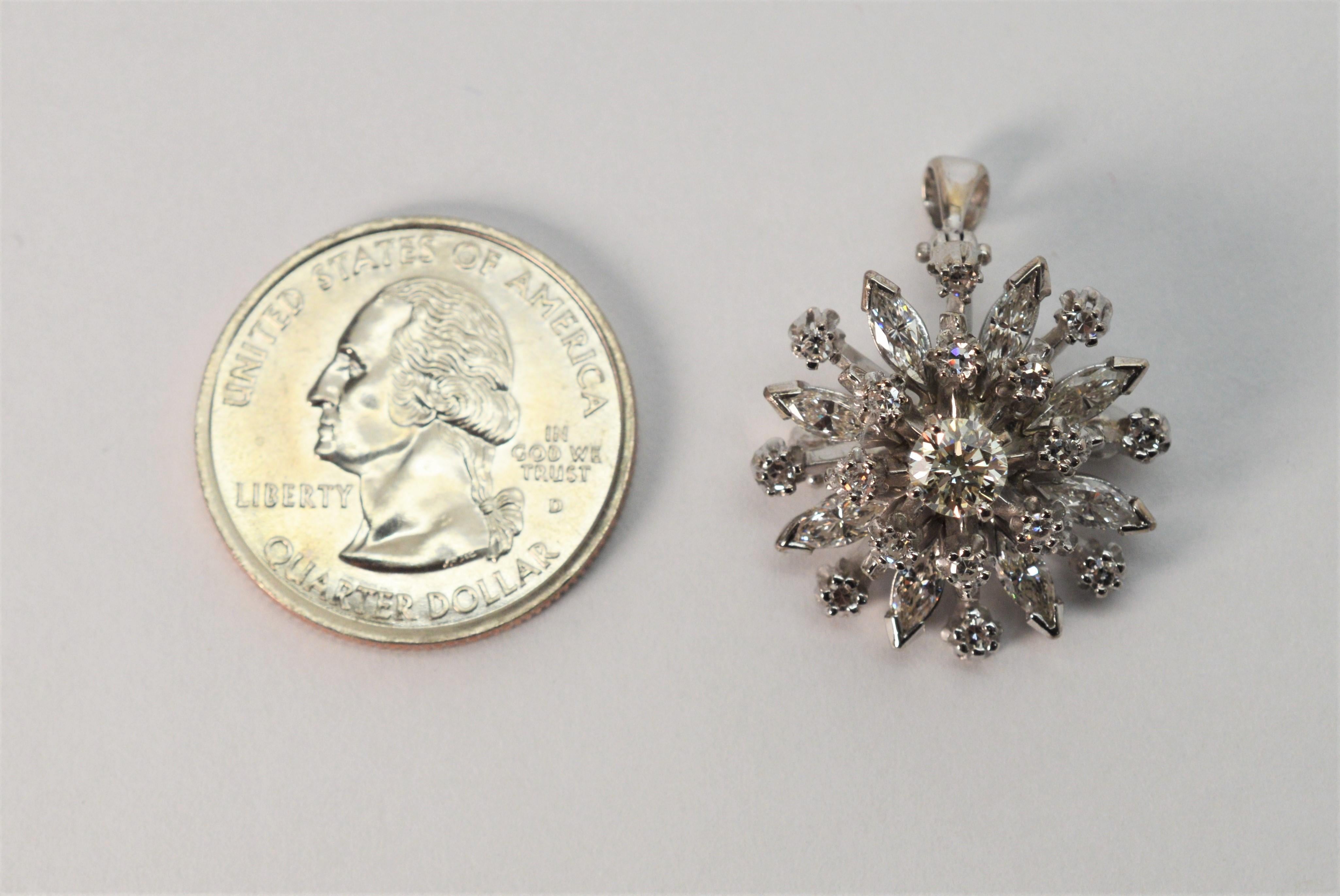 Women's Diamond Burst Brooch Pendant For Sale