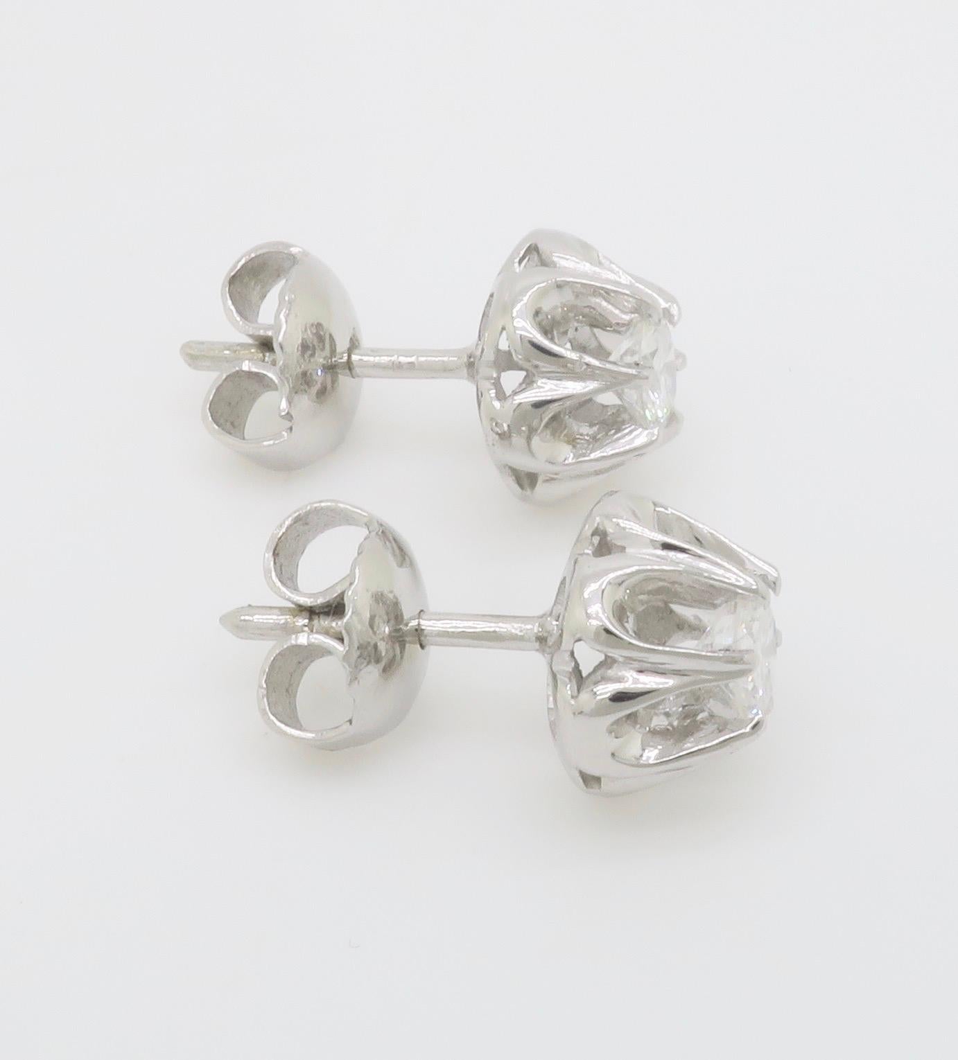 Diamond Buttercup Style Stud Earrings in White Gold For Sale 4