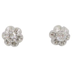 Diamond Buttercup Style Stud Earrings in White Gold