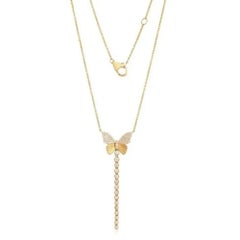 Diamond Butterfly 14K (or 18k upon request) Yellow Gold Lariat Necklace