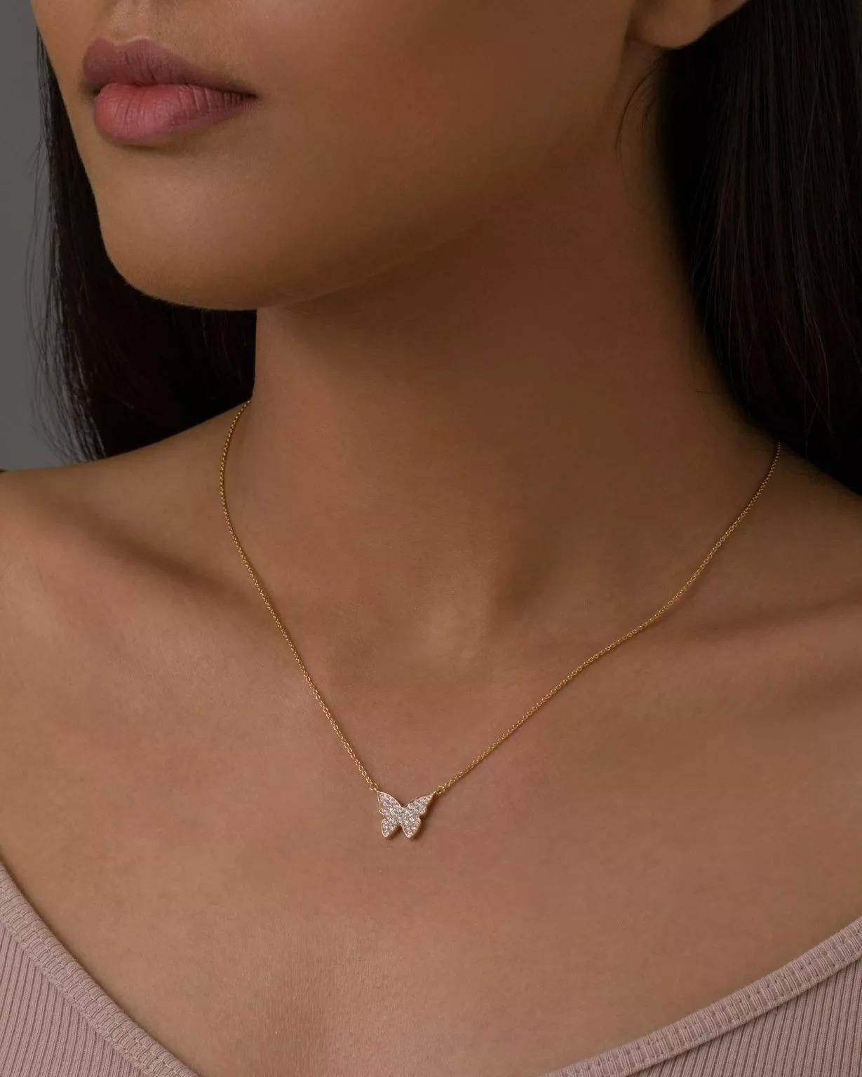 Gold Necklace Diamond Butterfly 14K Pendant Yellow Gold Solid Necklace For Her
Light weight can be worn everyday

Additional information:
Condition: New with tags: A brand-new, unused, and unworn item (including handmade items) in the original