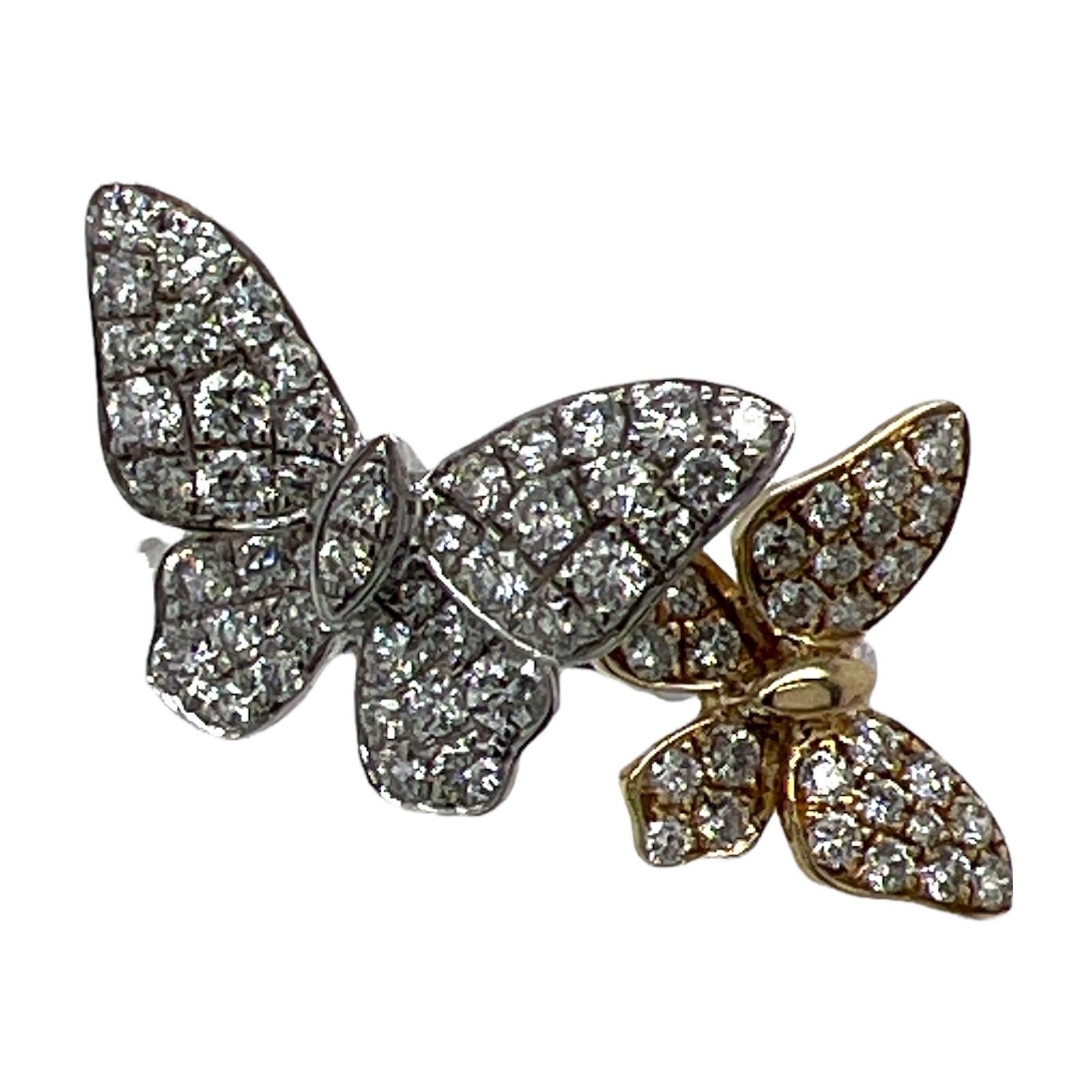 Diamant Schmetterling 18 Karat Gelb- und Weißgold Zweifarbiger Wickelring mit Diamanten im Zustand „Neu“ im Angebot in Boca Raton, FL