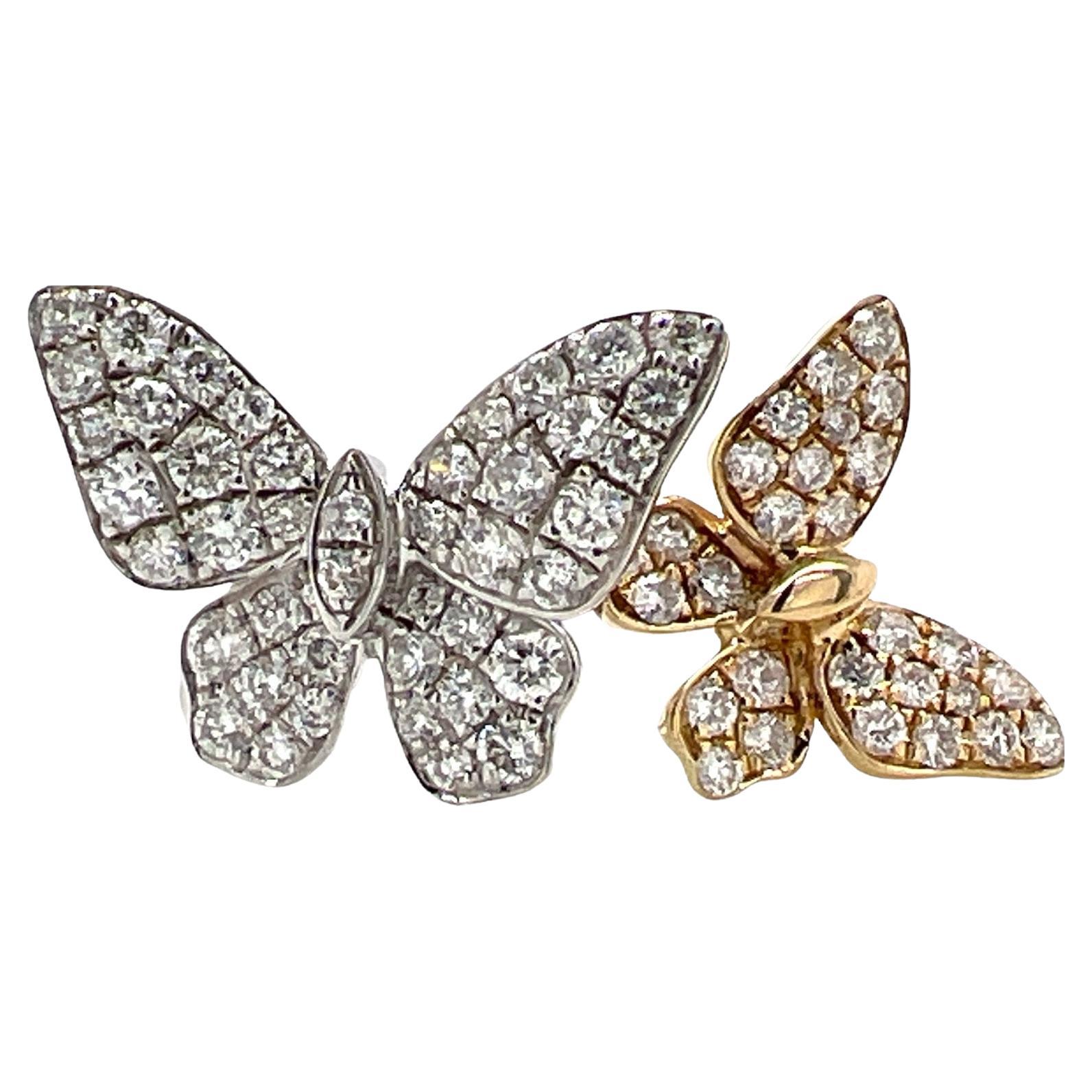 Diamond Butterfly 18 Karat Yellow & White Gold Two Tone Wrap Ring For Sale