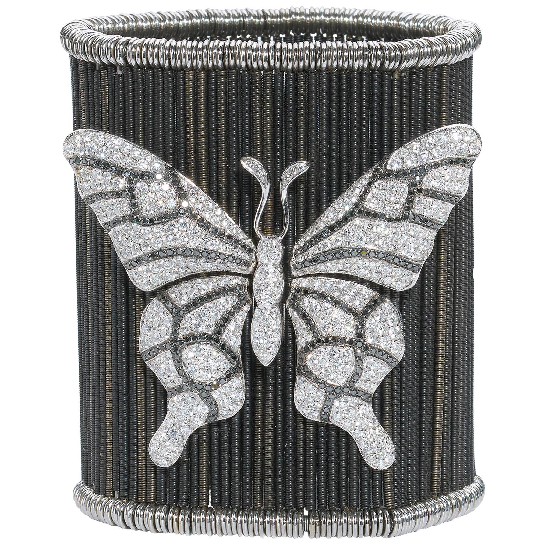 Diamond Butterfly and Ladybird Cuff Bracelet, 9.00 Carats