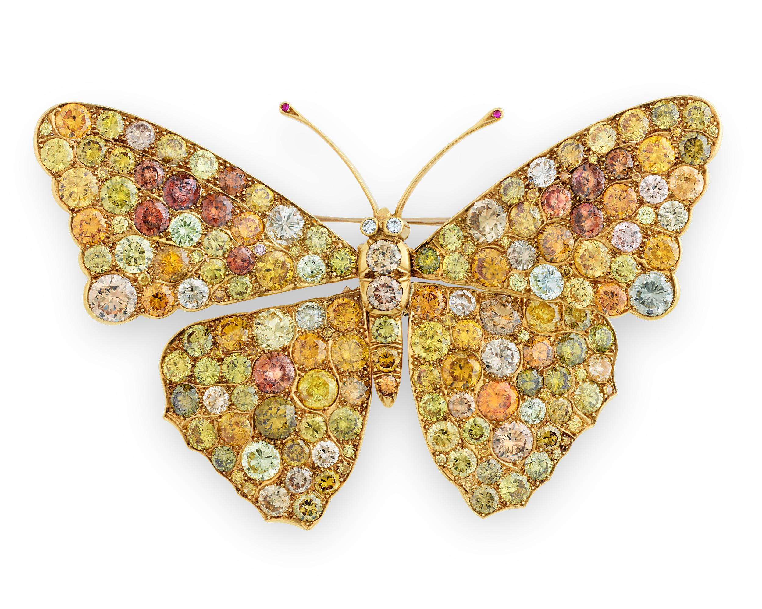 Retro Diamond Butterfly Brooch For Sale